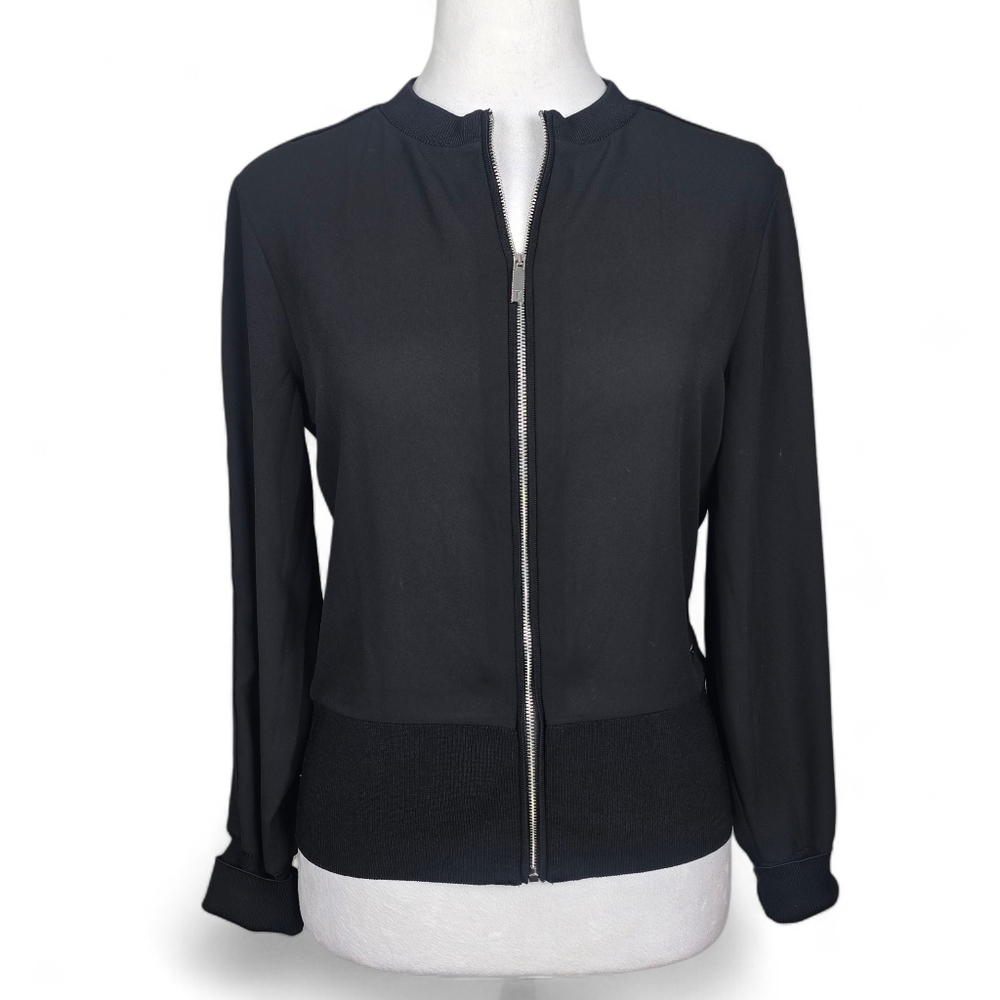 Ted Baker Black Knit Trim Bomber Jacket Size 4